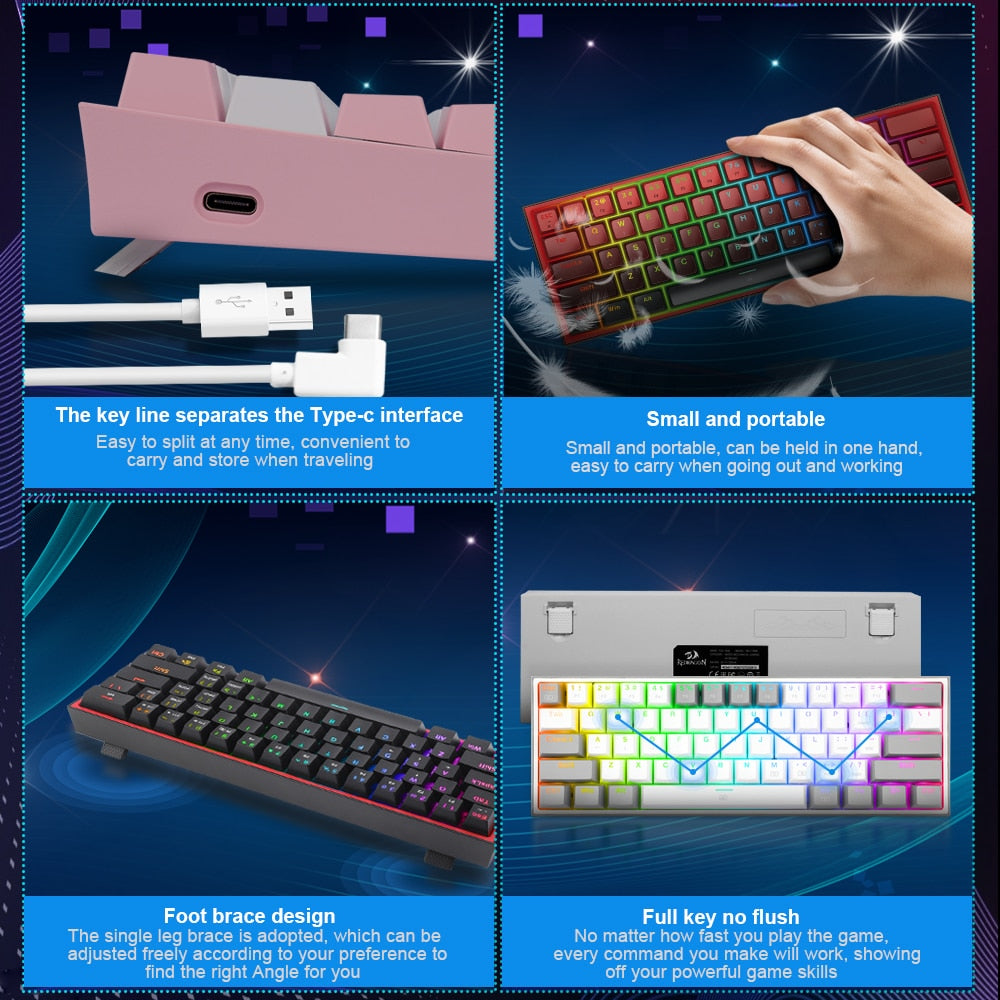 Mechanische Mini-Gaming-Tastatur mit Kabel (QWERTZ-Layout)